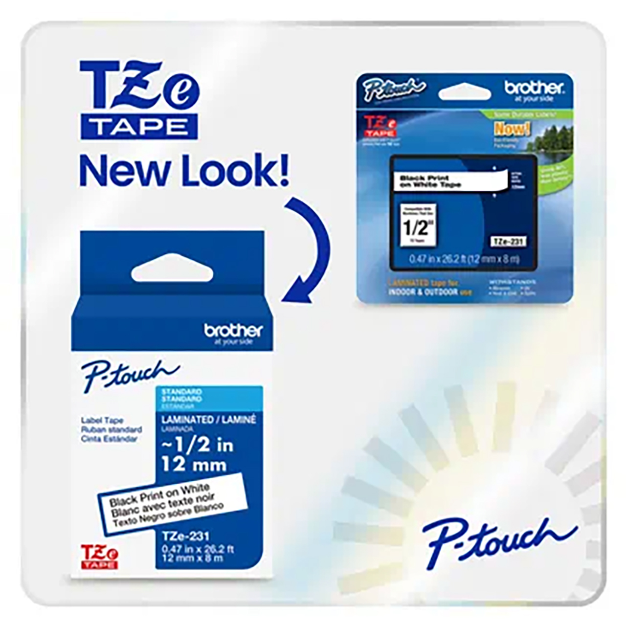 Brother TZe135G White Print on Clear Laminated Label Tape - 0.47 Inch x 26.2 Foot - 6 Pack