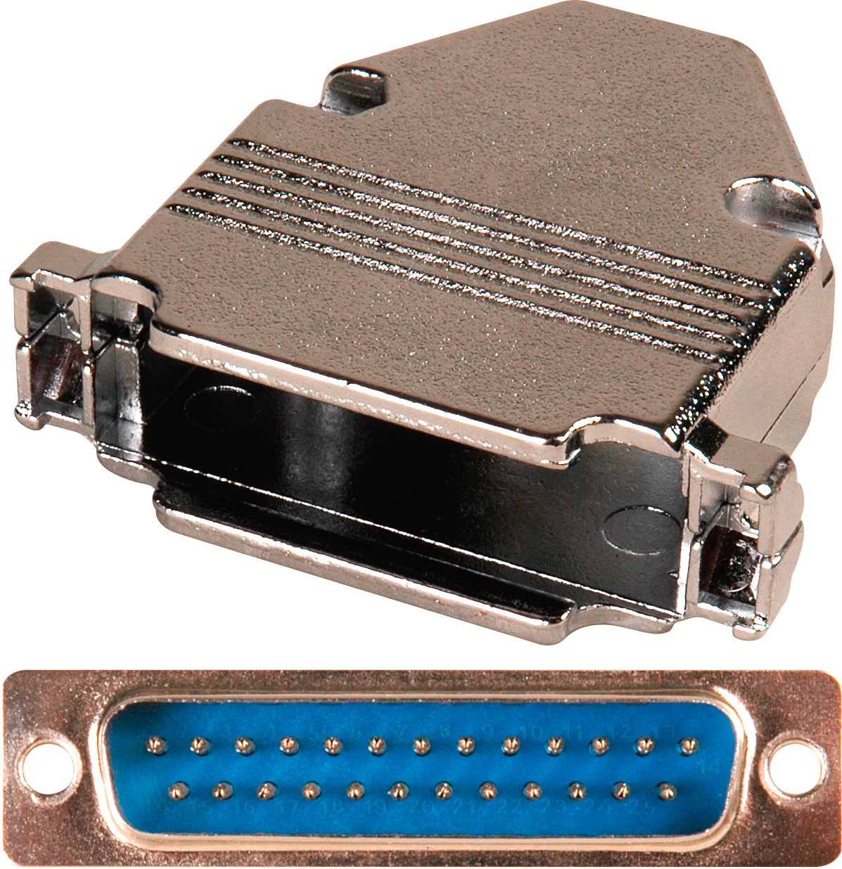 25-Pin HD Male D-Sub Connector with Metal Hood (DP25B and DZ25B)