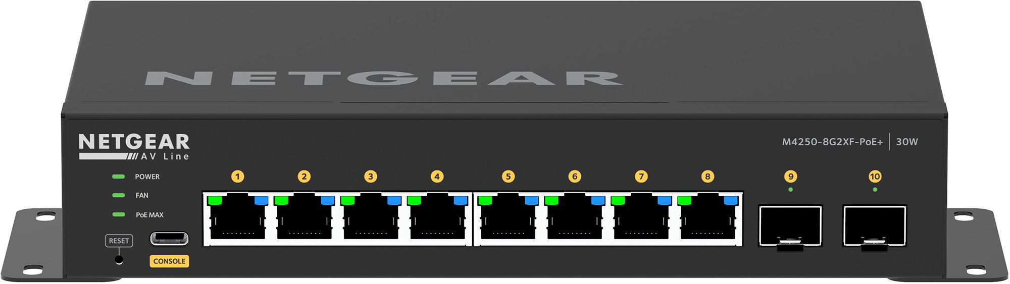 Netgear Pro AV GSM4210PX - AV Line 8x1G PoE+ 220W and 2xSFP+ Managed Desktop Ethernet Switch GSM4210PX-100NAS