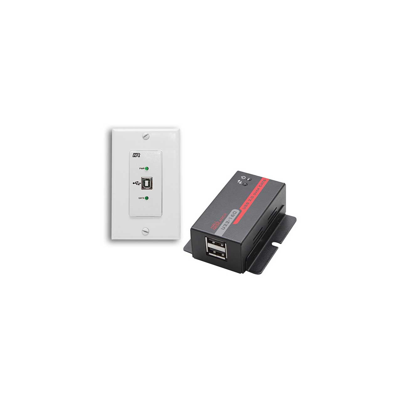 Hall Technologies U22-160-DP USB 2.0 Over UTP Extender Decora Wall Plate with 2-Port Hub