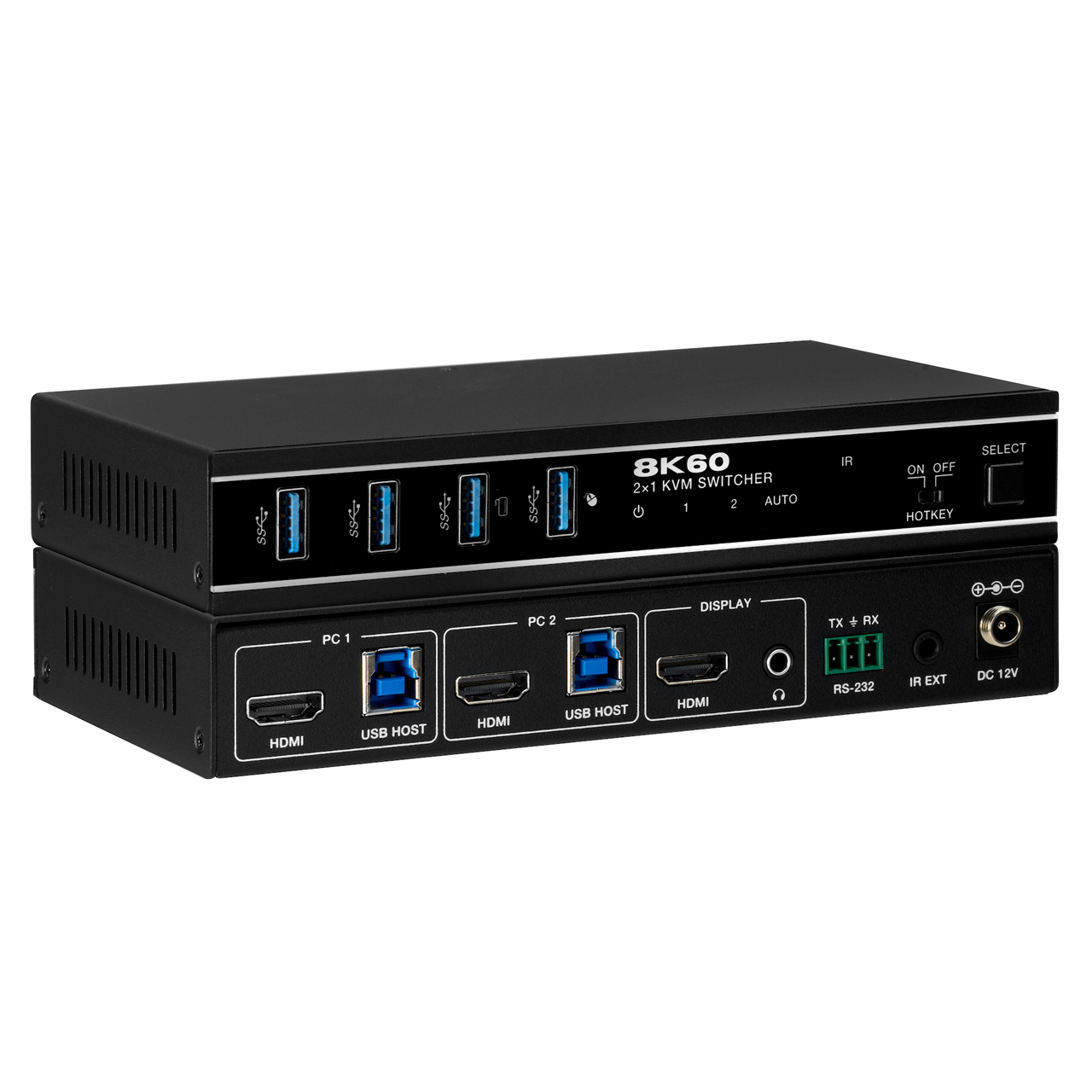 KanexPro KVM-2X1HDMI8K 2x1 HDMI 8K@60 KVM Switcher with Hotkey Switching - 2x Host with USB 3.0 to 1x HDMI Output