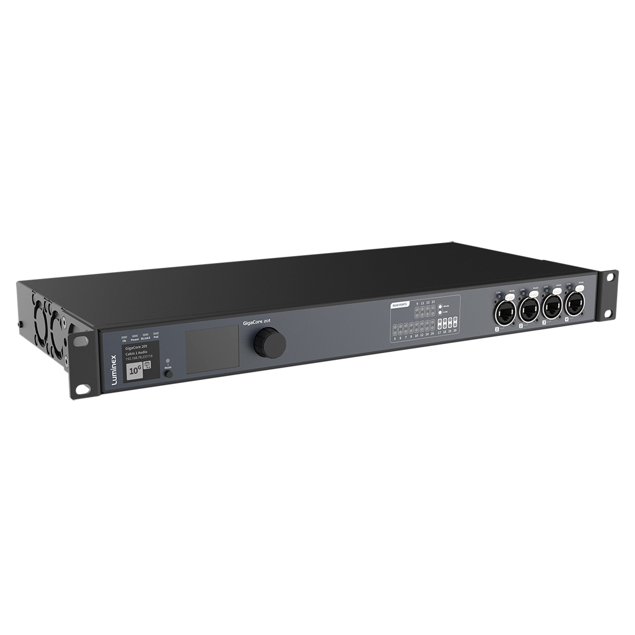 Luminex LU0100080-1G GigaCore 20t 1Gb Ethernet Switch with 8x etherCON and 8x RJ45 Ports - 4x 1Gb SFP+ Cages