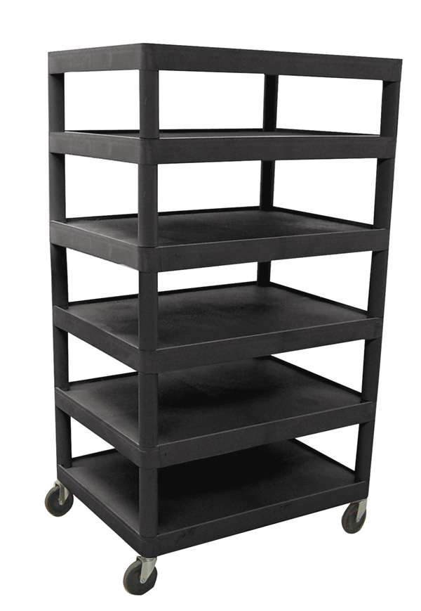 Luxor BC60-B Six Flat Shelf Structural Foam Plastic Cart - Black  BC60-B