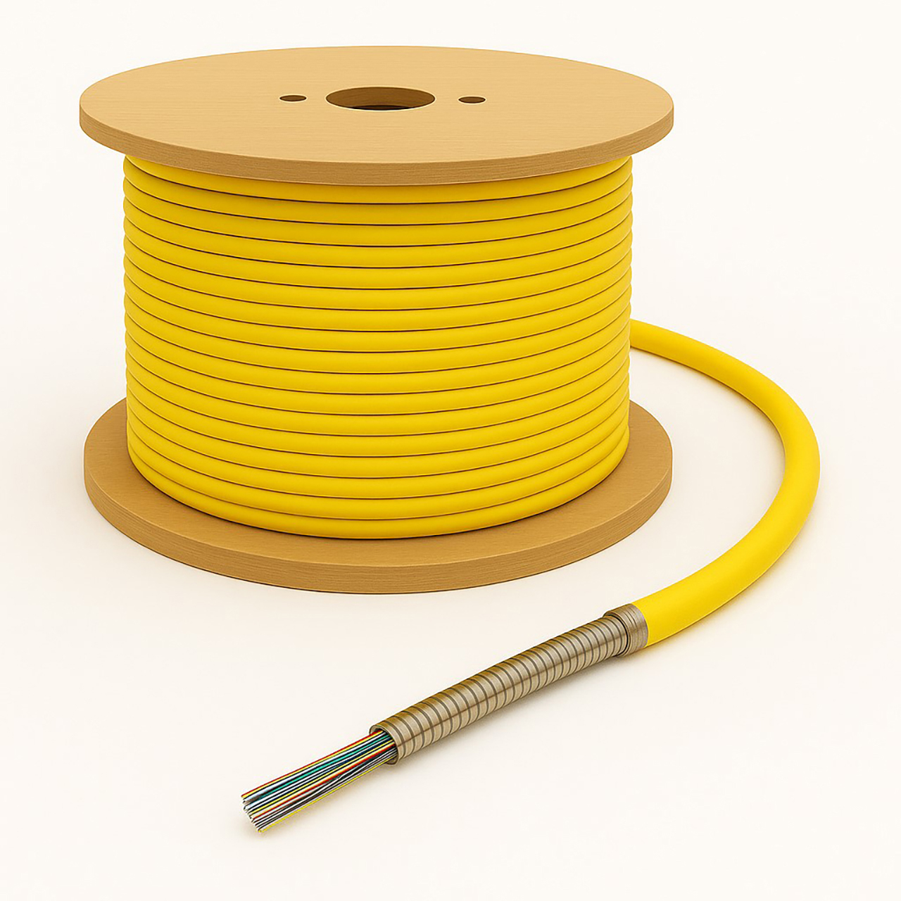 nanoFIBER 48-Strand 250um Rollable Ribbon SM/657.A2 Armored Passivated Indoor Plenum OFCP Fiber Cable - Yellow - 500ft