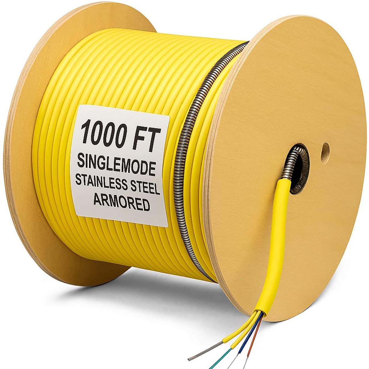 nanoFIBER 24-Strand 3.0mm OD Stainless Steel Armored Plenum Singlemode Tight Buffer 900u Cable - Yellow - 1000 Foot