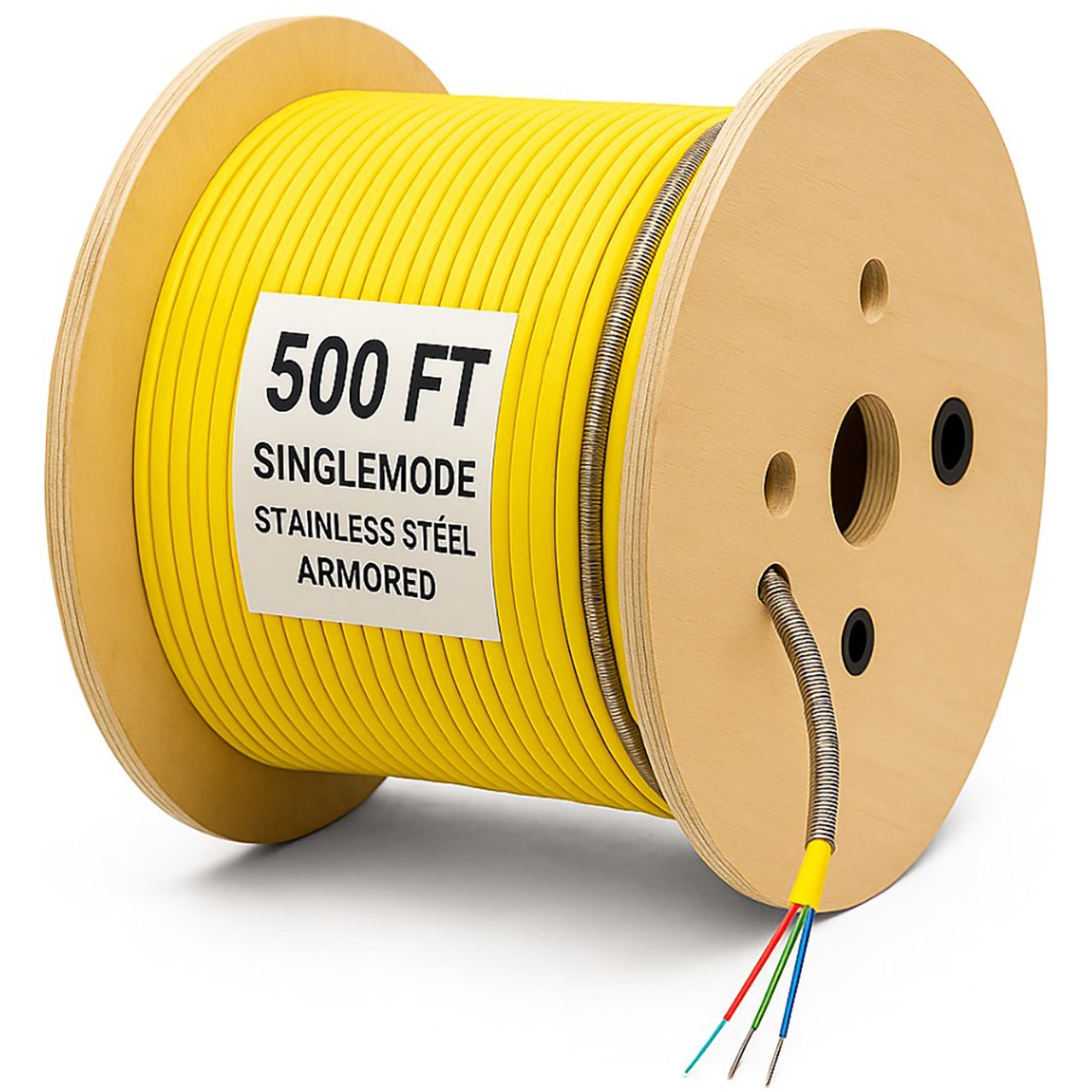 nanoFIBER 24-Strand 3.0mm OD Stainless Steel Armored Plenum Singlemode Tight Buffer 900u Cable - Yellow - 500 Foot