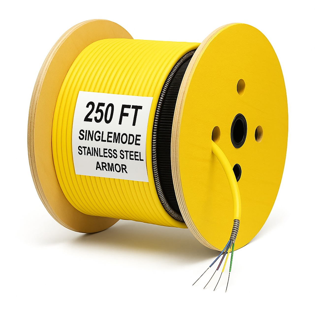 nanoFIBER 6-Strand Stainless Steel Armored Tight Buffer 900u Indoor/Outdoor Plenum SM Fiber Cable - Yellow - 250 Foot