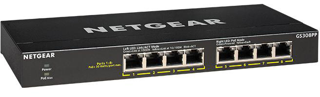 NETGEAR GS308PP 8-Port Gigabit Ethernet SOHO PoE+ Unmanaged Switch (83W/8POE+) NG-GS308PP