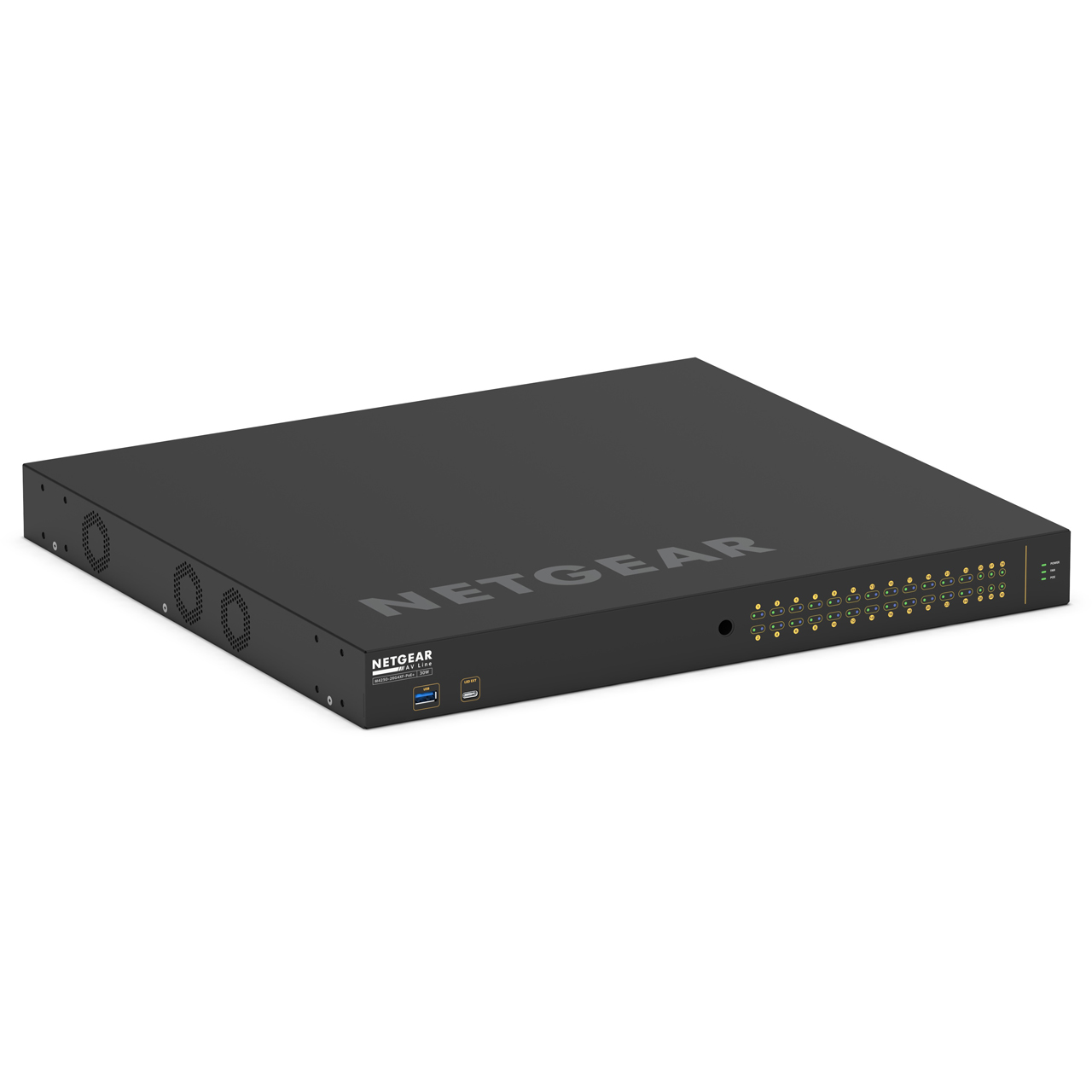 Netgear AV Line M4250-26G4XF-PoE+-TAA 30-Port 24x 1G PoE+ 480W 2x 1G and 4x SFP+ Managed Ethernet Switch - TAA Compliant