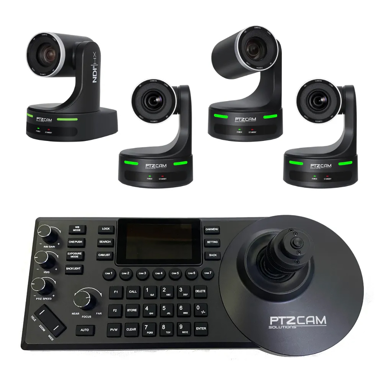PTZCam PTZC-4PTZ20X-CSNDI HD Auto-Tracking 20x Zoom PTZ 4-Camera Bundle with NDI / SDI / HDMI / USB Outputs & Controller