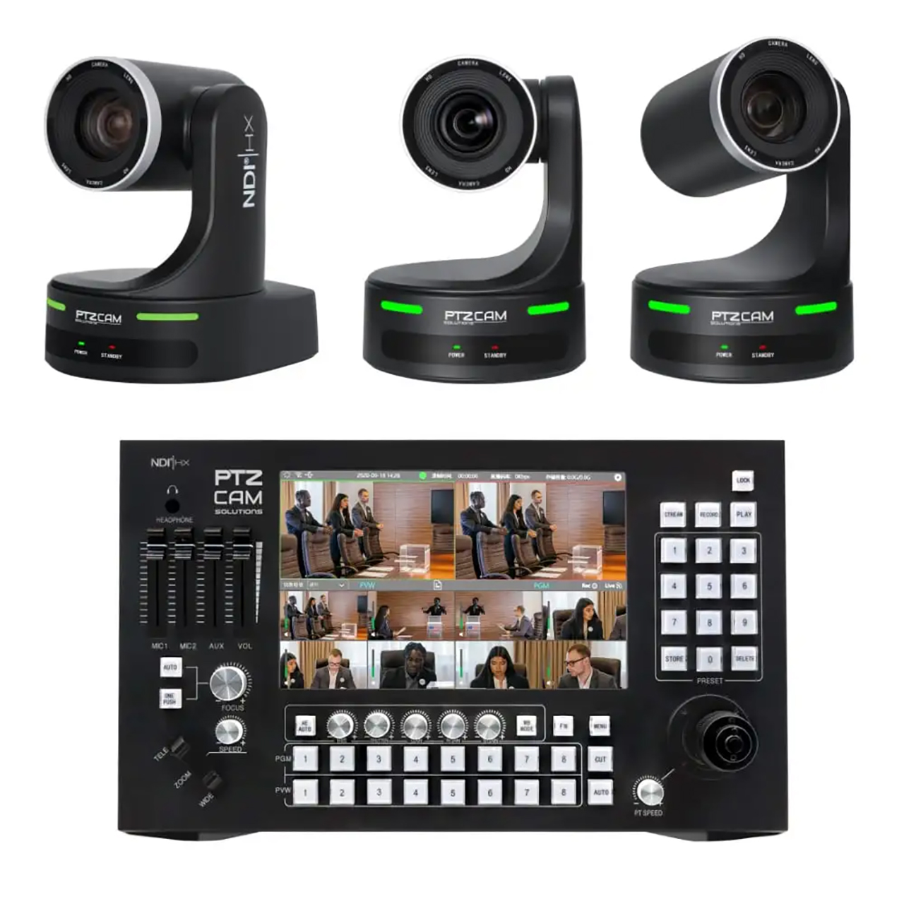 PTZCam PTZC-SWITCH-N8-3PTZ-BDL N8 PTZ Controller and Switcher Bundle w/ 3x IP Pro 20 1080p 20x Optical Zoom PTZ Cameras