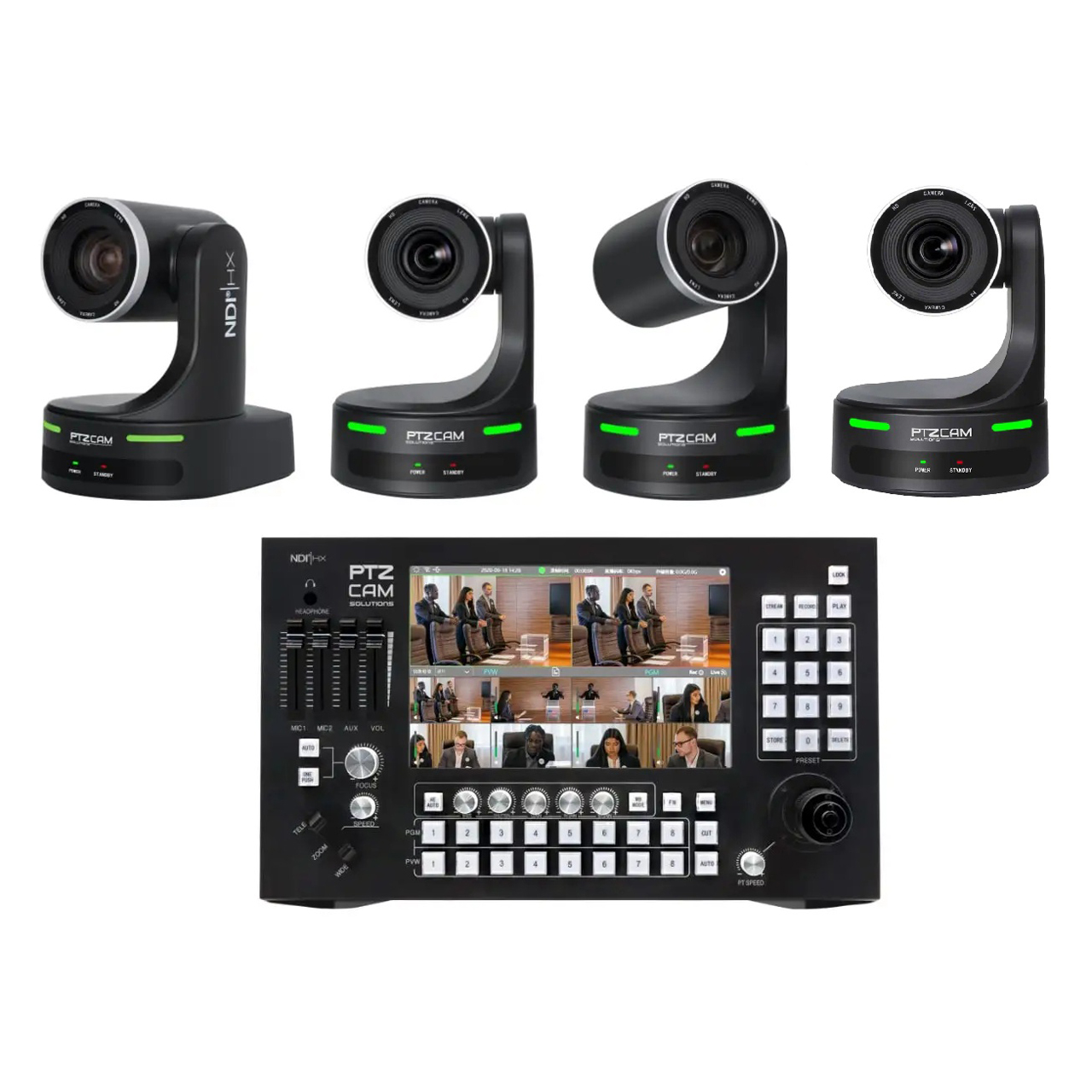 PTZCam PTZC-SWITCH-N8-4PTZ-BDL N8 PTZ Controller and Switcher Bundle w/ 4x IP Pro 20 1080p 20x Optical Zoom PTZ Cameras
