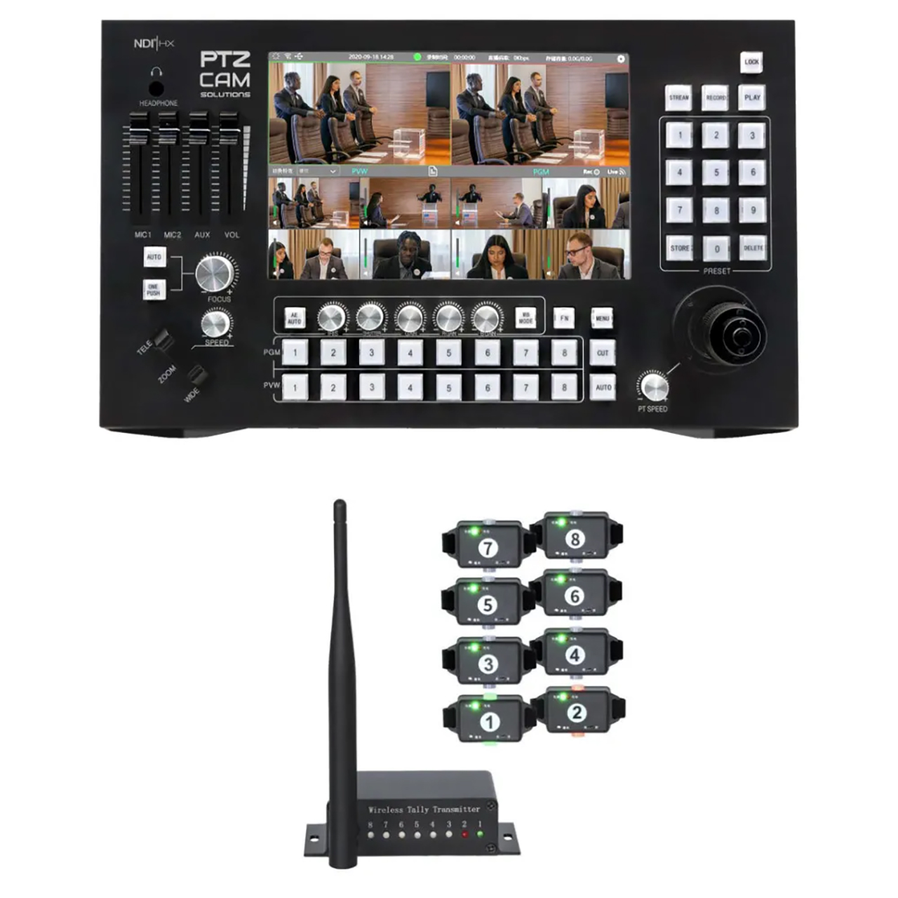 PTZCam PTZC-SWITCH-N8-TALLY8 N8 PTZ Controller and Switcher Bundle with 8-Light Wireless Tally System