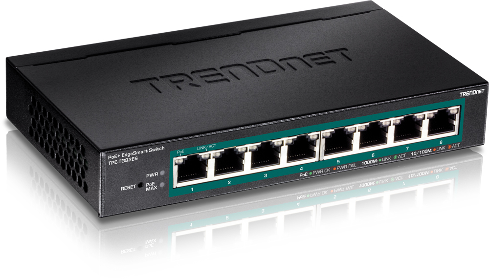 TRENDnet TPE-TG82ES 8-Port Gigabit EdgeSmart PoE+ Switch with 64W PoE Power Budget