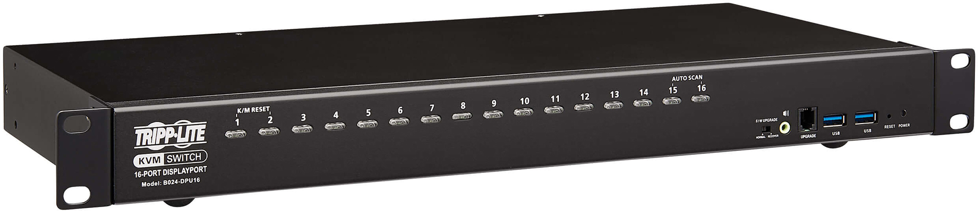Tripp Lite B024-DPU16 1RU 16-Port DisplayPort/USB KVM Switch with Audio/Video and USB Peripheral Sharing - 4K60Hz
