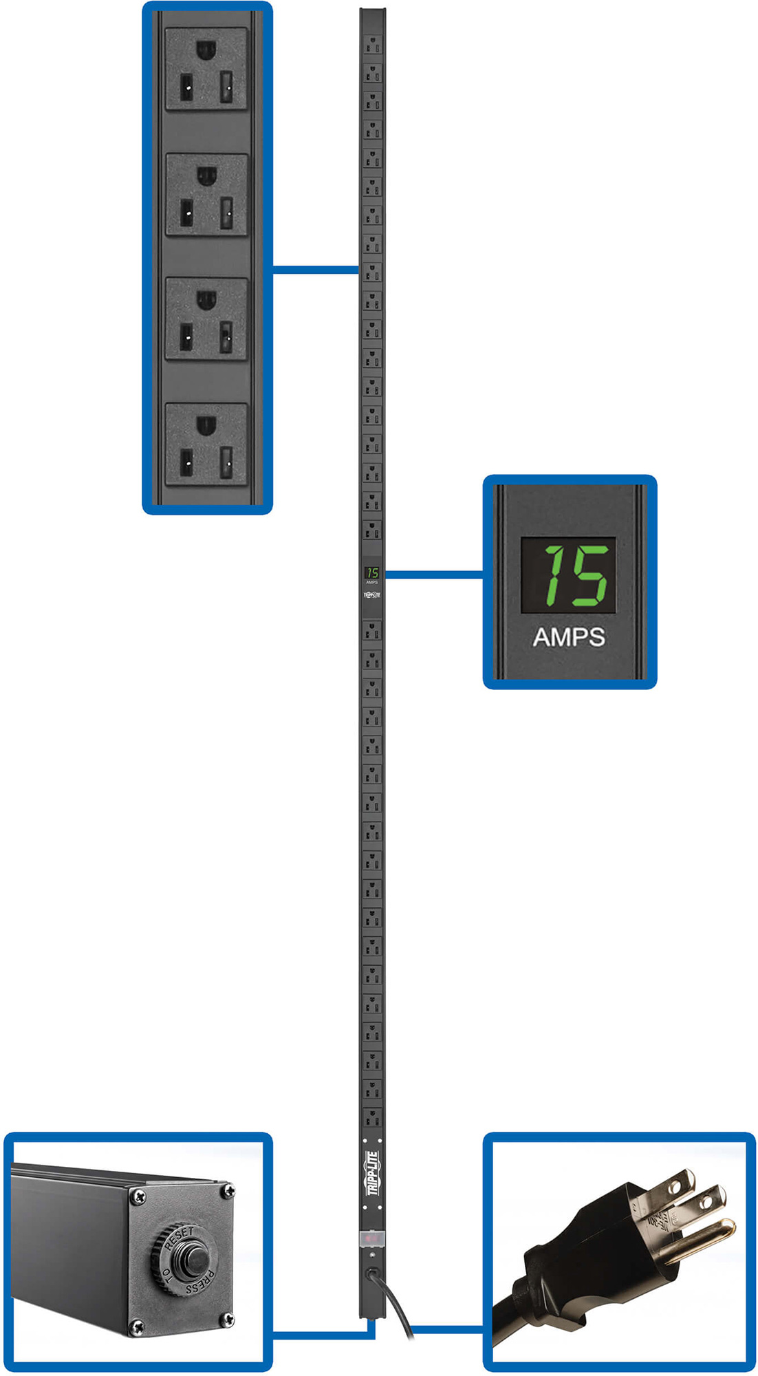 Tripp Lite PDUMV15-72 1.5kW 0U 100-127V Single-Phase Metered PDU - 36 NEMA 5-15R Outlets - 5-15P Input - 15ft Cord TRL-PDUMV15-72