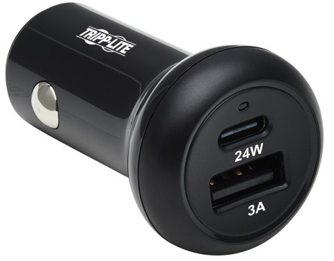 Tripp Lite U280-C02-24W-1B USB Car Charger Dual-Port 24W USB-C USB-A QC 3.0 - Black TRL-U280C0224W1B