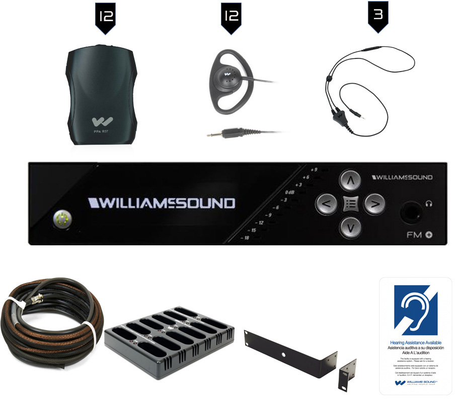 WILLIAMS AV FM 557-12 PRO D Plus Large-area Dual FM Wi-Fi Assistive Listening System with Dante & 12 FM R37 Receivers  FM 557-12 PRO D