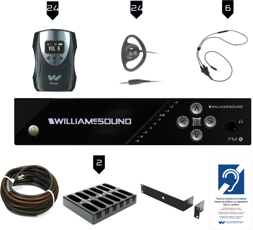 WILLIAMS AV FM 558-24 PRO Plus Large-area Dual FM and Wi-Fi Assistive Listening System with 24 FM R38 Receivers  FM 558-24 PRO