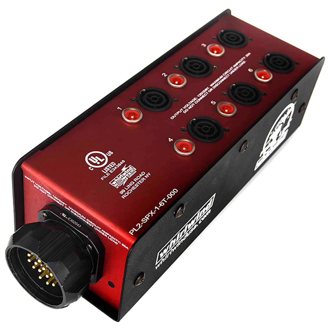 Whirlwind PL2-SPX16T-000 PL2 Power Link Stringer Power Strip with SPX19 Chassis Inlet & 6x powerCON True1 Outlets