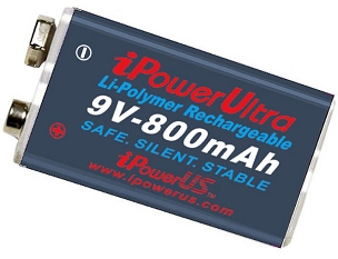 iPower Li-Polymer Rechargeable Battery - 9V 800mAh IP-9V-800MAH