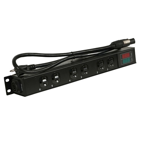 ProX PXG-XPWEDLEDX6TARA 6 Outlet NEMA 5-20R Stage Power Distribution Box with True1 IN / Out and Current Display 