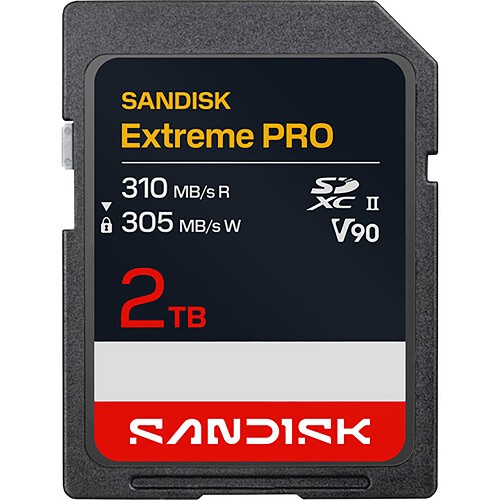 SanDisk SDSDXDE-2T00-GN4IN 2TB Extreme Pro SDHC and SDXC UHS-II V90 Memory Card - 310MBs Read and 305MBs Write Speeds 
