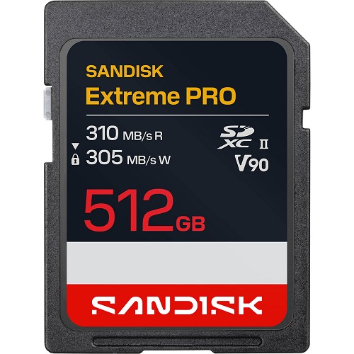 SanDisk SDSDXDE-512G-GN4IN 512GB Extreme Pro SDHC and SDXC UHS-II V90 Memory Card - 310MBs Read and 305MBs Write Speeds 